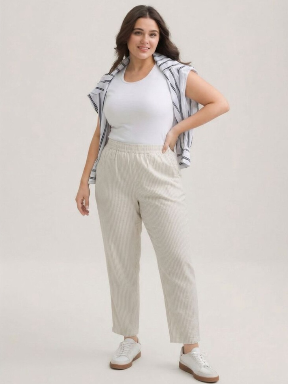 NWOT High-Waisted Linen-Blend Straight Ankle Pants